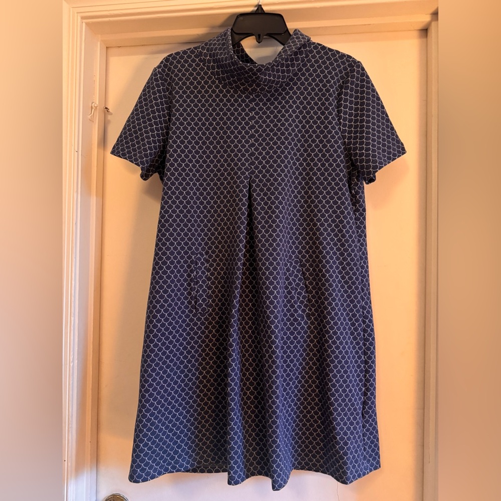 Top It Off Blue Scallop Patterned Midi Dress with Pockets Size Large